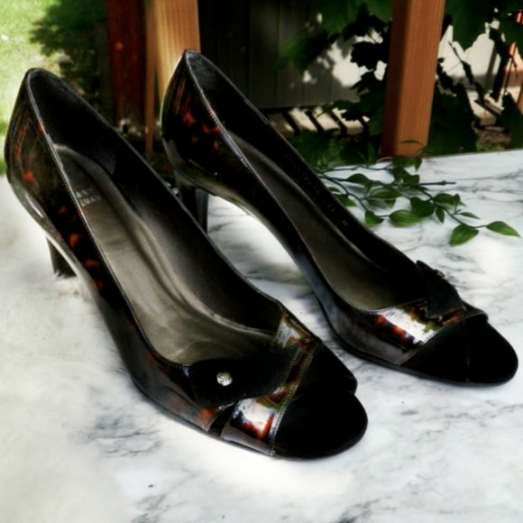 Stuart Weitzman 11 Peep Toe Tortoise Shell Heels - Picture 1 of 8